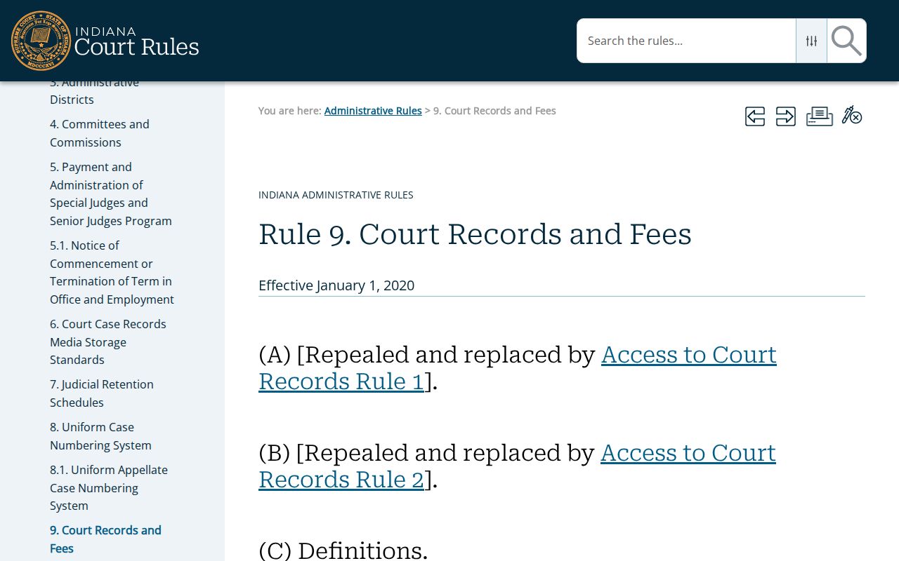 Indiana Administrative Rule 9 calendar access text