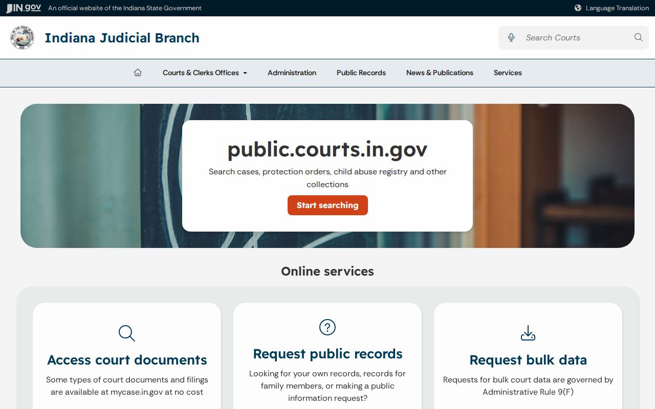 Vigo County court records links on the Indiana public-records hub